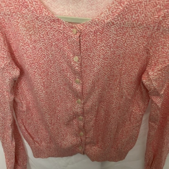 Banana Republic: Pink/Cream cardigan sweater- abstract pattern- lightweight- M - Picture 13 of 16